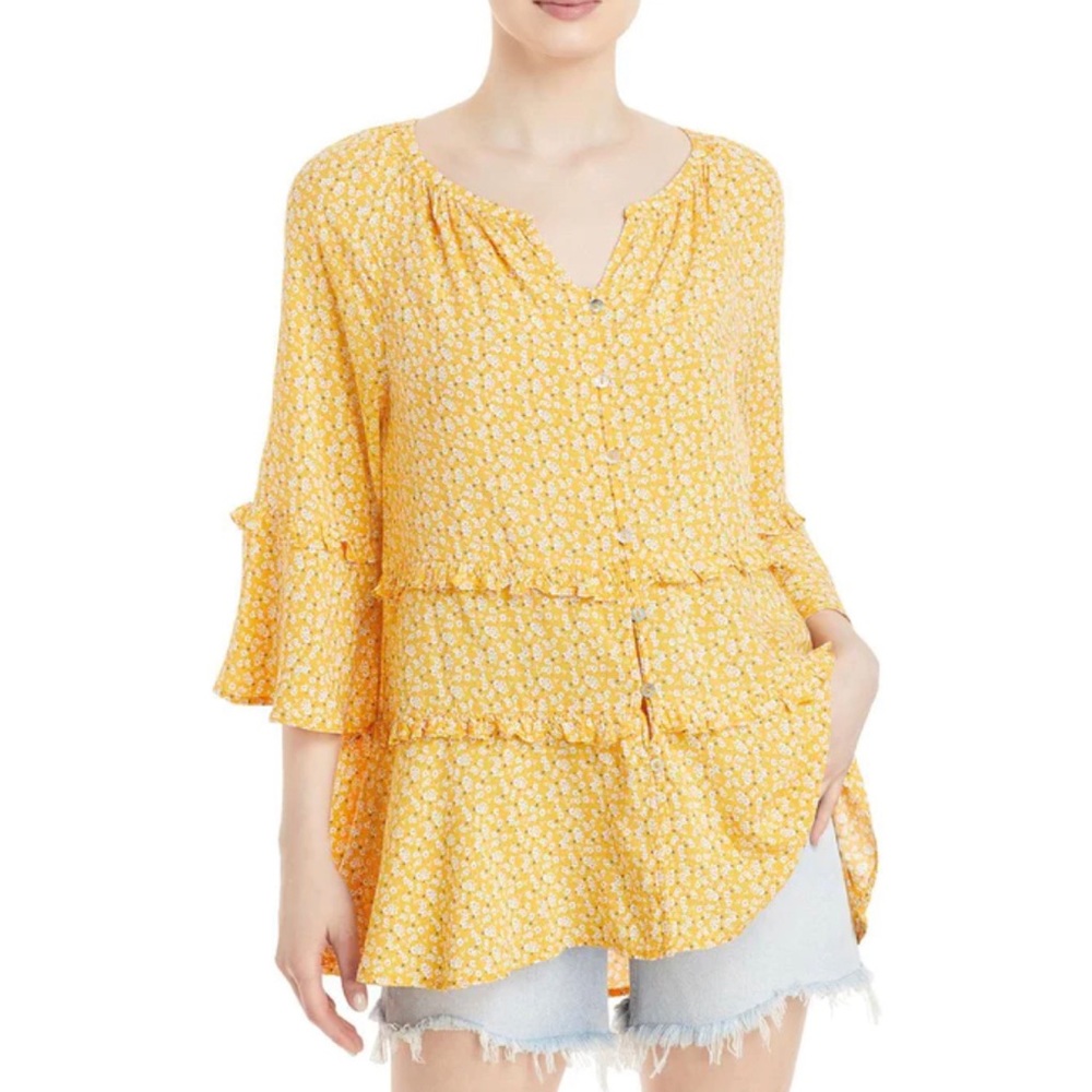 Beach Lunch Lounge Womens Suella Boho Button Down Peasant Top Sunshine Dolly S